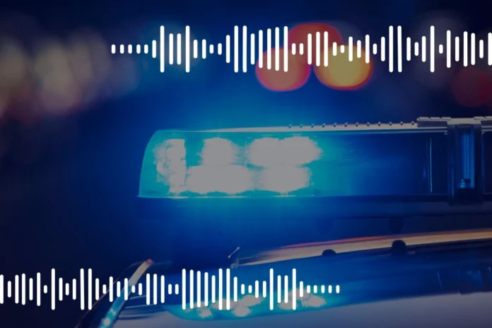 Blaulicht eines Einsatzfahrzeugs mit Soundwellen-Grafik für das Mini-Audio-Feature von Melanie Tschiedel